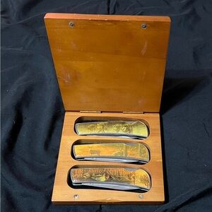 Wooden Box with Three Decorative Knives